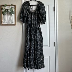 World Market abstract floral botanical print cotton midi puff sleeve dress